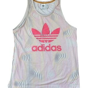 Adidas White and Pink Striped Tank